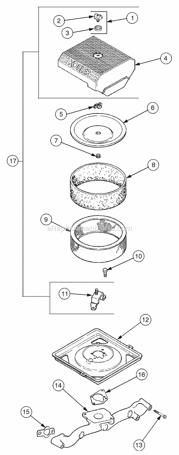 Air Intake And Filtration Aluminum Diagram and Parts List for 2186 13A-288L100, 13B-288M100 Cub Cadet Lawn Tractor